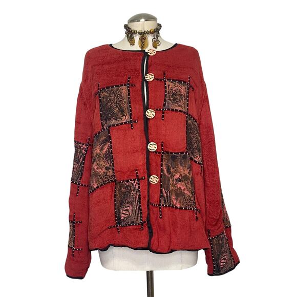 Allure Vtg Patchwork Safari Animal Cute Oversized Jacket Hippie Boho - Picture 1 of 14